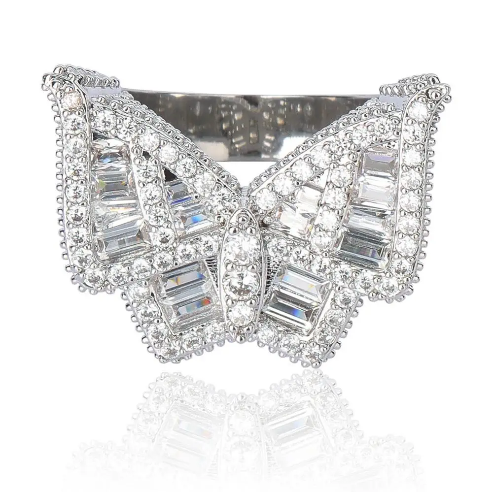 Hip Hop Bling Ice Out AAA Cubic Zirconia Butterfly Ring for Men Women CZ Iced Out Rings High Quality Party Jewelry Gold Silver
Hip Hop Bling Ice Out AAA Cubic Zirconia Butterfly Ring for Men Women CZ Iced Out Rings High Quality Party Jewelry Gold Silver