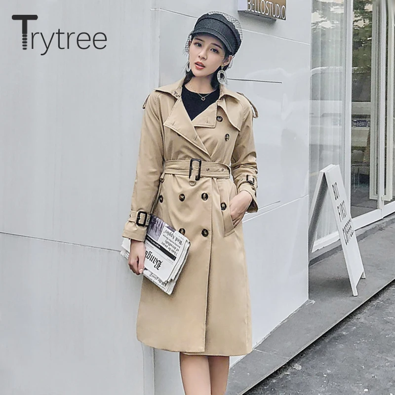 Trytree Autumn Women Coat Casual Button Pockets Belt Adjustable Waist Turn-down Collar Trench Office Lady Double Breasted Coat
Trytree Autumn Women Coat Casual Button Pockets Belt Adjustable Waist Turn-down Collar Trench Office Lady Double Breasted Coat