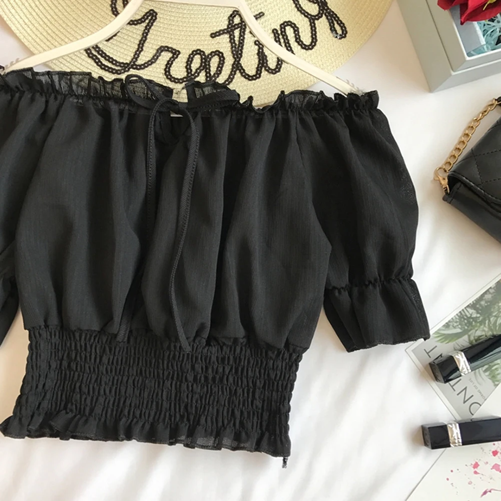 Women Crop Top Lantern Sleeve Strapless Elastic Waist Holiday Summer Sexy Casual Club Pullover Off Shoulder Ruched Beach Tank 
Women Crop Top Lantern Sleeve Strapless Elastic Waist Holiday Summer Sexy Casual Club Pullover Off Shoulder Ruched Beach Tank