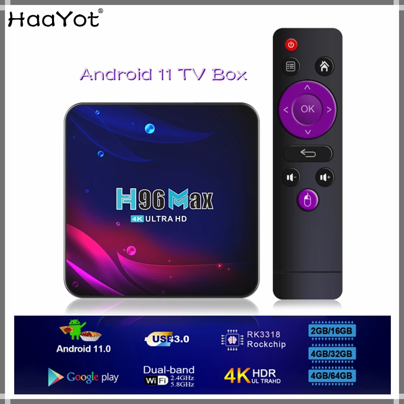 Android 11 TV Box 4k HDR RK3318 4GB Ram 32GB 64GB Quad core 2.4G 5G Wifi Google Play 3D Smart Set Top Box USB3.0 Bluetooth
Android 11 TV Box 4k HDR RK3318 4GB Ram 32GB 64GB Quad core 2.4G 5G Wifi Google Play 3D Smart Set Top Box USB3.0 Bluetooth