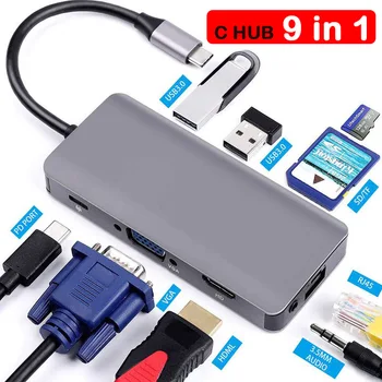 USB C HUB 9 in 1 type c hub hdmi usb 3.0 HDMI Adapter Dock 1080P 4K Plug and play VGA HD 3.5mm Audio RJ45 Micro SD Splitter Port
USB C HUB 9 in 1 type c hub hdmi usb 3.0 HDMI Adapter Dock 1080P 4K Plug and play VGA HD 3.5mm Audio RJ45 Micro SD Splitter Port