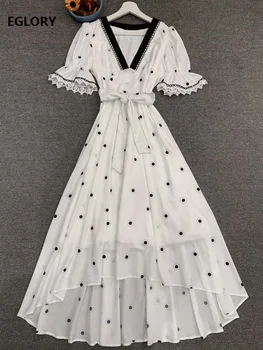 Latest Designer Dress 2020 Summer Women V-Neck Polka Dot Print Lace Patchwork Short Sleeve Mid-Calf Length Asymmetrical Dress 
Latest Designer Dress 2020 Summer Women V-Neck Polka Dot Print Lace Patchwork Short Sleeve Mid-Calf Length Asymmetrical Dress