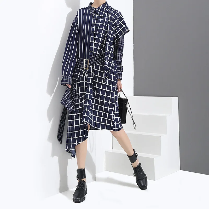 Spring Autumn Asymmetrical Women Dress Striped Plaid Dresses with Sashes Ruffles Casual Robes TA3209
Spring Autumn Asymmetrical Women Dress Striped Plaid Dresses with Sashes Ruffles Casual Robes TA3209