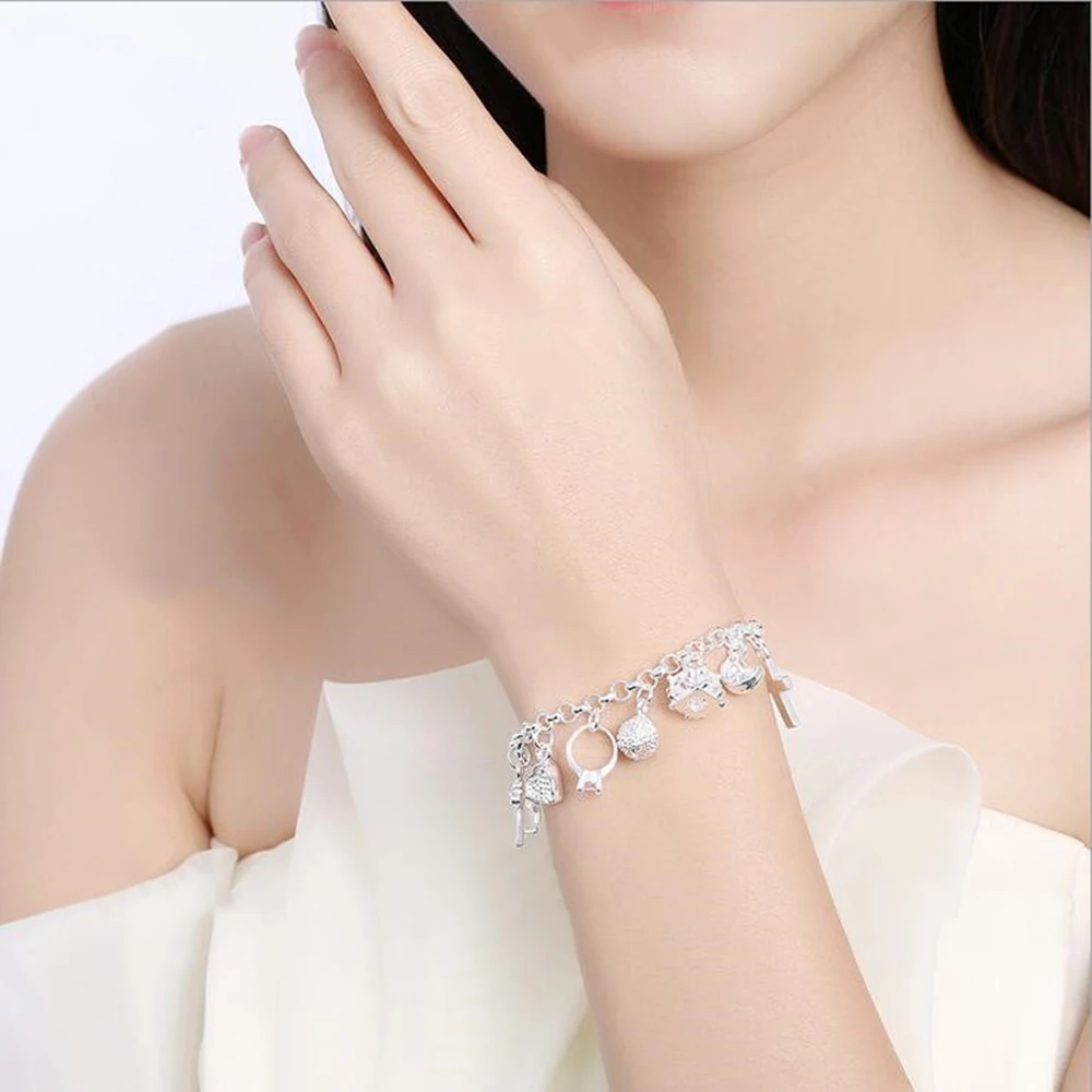 Silver Cross Key Lock Moon Star Ball Circle Love Heart 13 Pendants Charms Bracelets Bangles Women Snake Link Chain Bracelets
Silver Cross Key Lock Moon Star Ball Circle Love Heart 13 Pendants Charms Bracelets Bangles Women Snake Link Chain Bracelets