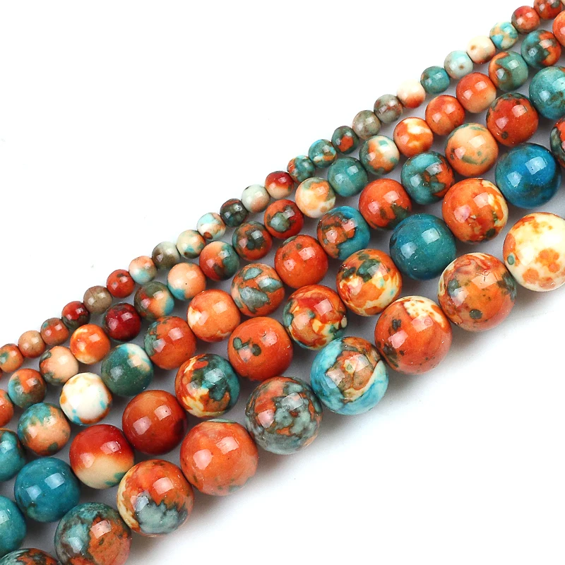 

Orange Blue Colorful Rain Jaspers Round Beads Natural Loose Stone Beads For DIY Jewelry Making 4/6/8/10/12mm Bracelet 15''