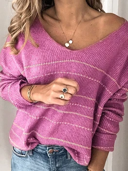 2019 Autumn and Winter Sweaters Ladies Stripes Sweater V Neck Knitted Sweaters Pullover Loose Warm Female Sweaters
2019 Autumn and Winter Sweaters Ladies Stripes Sweater V Neck Knitted Sweaters Pullover Loose Warm Female Sweaters
