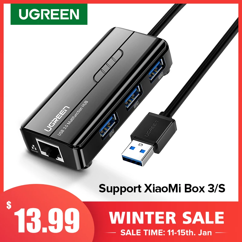 Ugreen USB Ethernet 3 0 2 к RJ45 концентратор для Xiaomi Mi Box 3/S телеприставка адаптер Сетевая