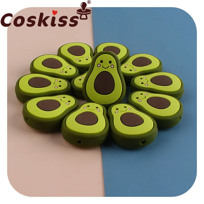 Фото Coskiss 5 шт. силиконовые бусины с авокадо сделай сам детское ожерелье жевательная