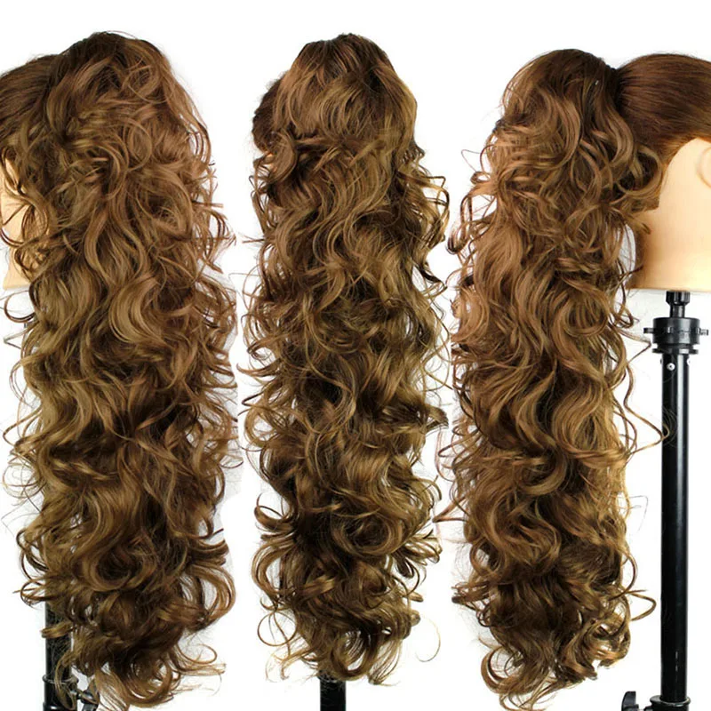 Long Curly Ponytail Wig Synthetic Women Claw on Clip in Hair Extensions Hairpiece WH998