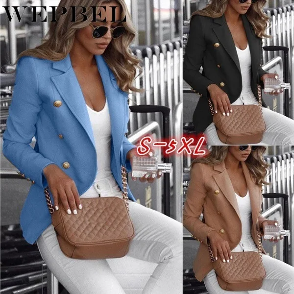 WEPBEL Blazer Autumn and Winter Casual V-neck Blazer Women's Fashion Solid Color Slim-Fit Double Breasted Jacket
WEPBEL Blazer Autumn and Winter Casual V-neck Blazer Women's Fashion Solid Color Slim-Fit Double Breasted Jacket