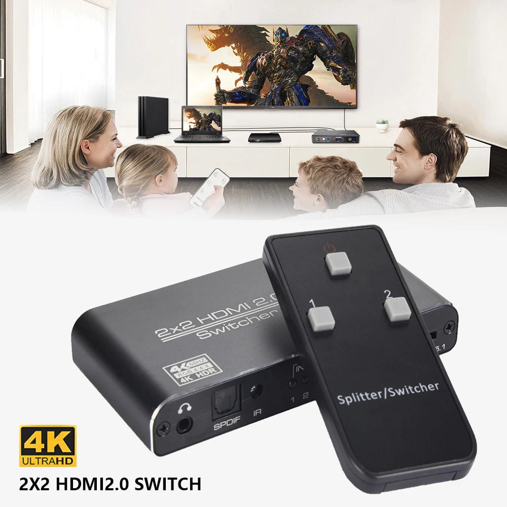 4K HDMI 2.0 Switcher Switch Splitter 2 in 2 out 4K 60Hz HDR HDMI Switcher For PS4 Pro PS3 HDTV HD Monitor
4K HDMI 2.0 Switcher Switch Splitter 2 in 2 out 4K 60Hz HDR HDMI Switcher For PS4 Pro PS3 HDTV HD Monitor