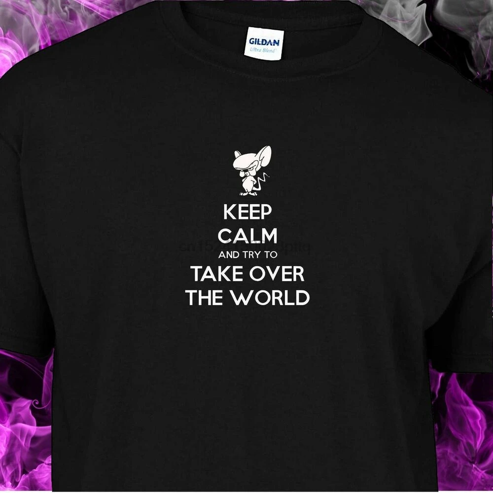 Keep calm and try to take over the world - Pinky brain Black футболка S-XXL |