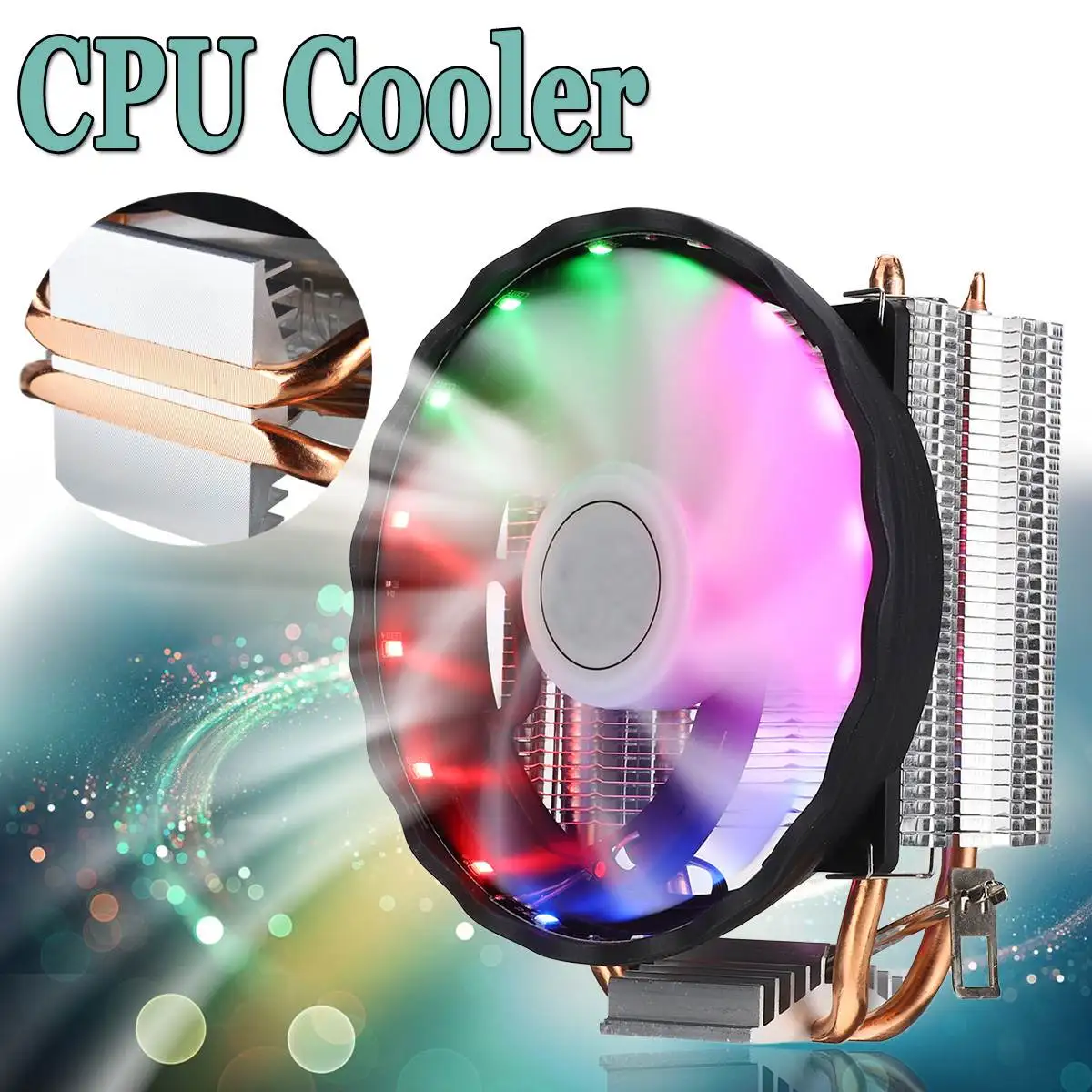 Кулер для процессора 4-контактный с 2 медными тепловыми трубками тихий LED RGB