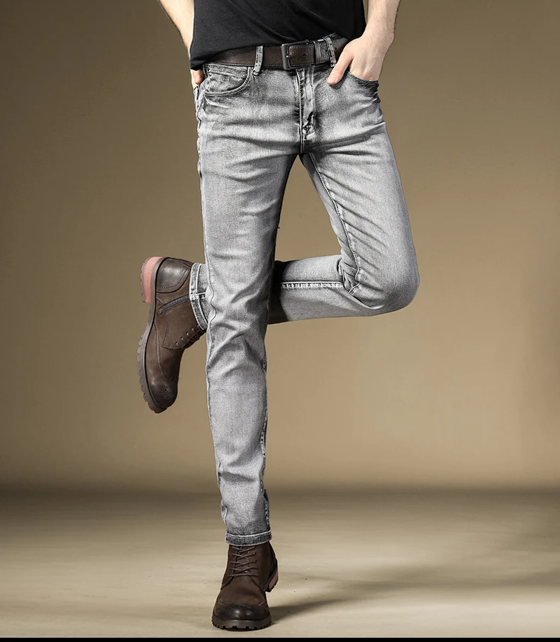 Vintage Jeans Men's Slim Fit Straight Pants Streetwear Gray Stretch Denim Trousers Vintage Jeans Men's Slim Fit Straight Pants Streetwear Gray Stretch Denim Trousers