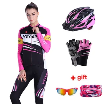 

VEOBIKE 2020 Pro Team Cycling Jersey Set Women Autumn Long Sleeve Bicycle Clothing Mtb Bike Wear 5D Padded Ladies Cycle Clothes
