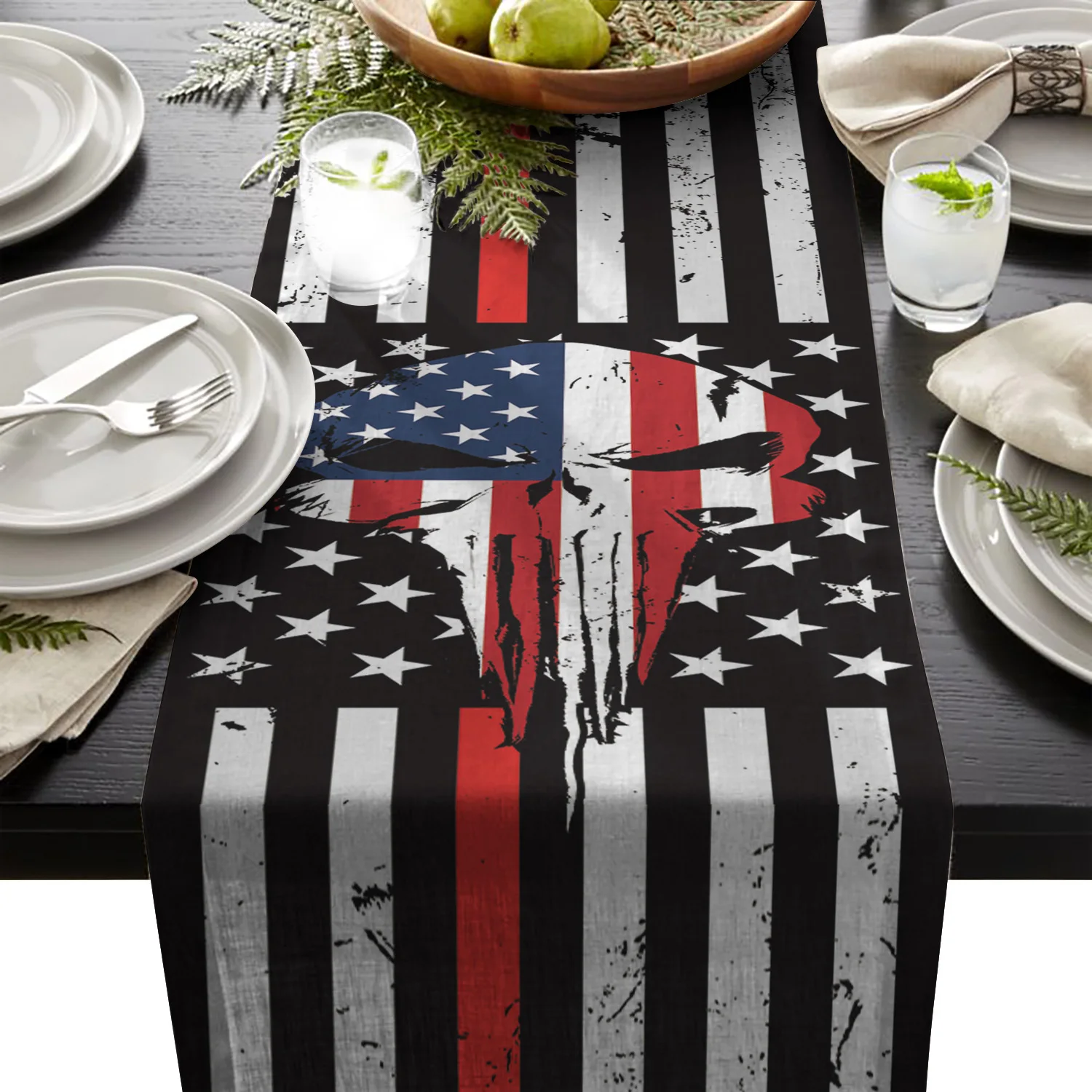 Modern Table Runner Punisher Skull Red Line American Flag Print Table Runners for Wedding Party Home Dining Table Cover
Modern Table Runner Punisher Skull Red Line American Flag Print Table Runners for Wedding Party Home Dining Table Cover