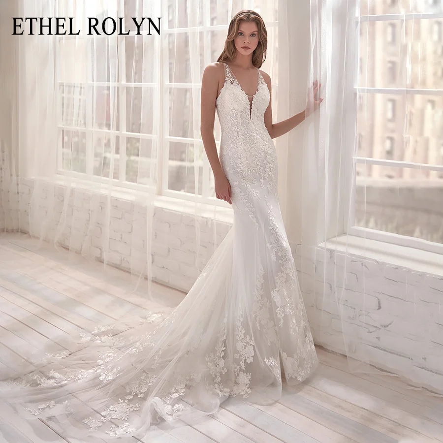 ETHEL ROLYN Romantic Lace Mermaid Wedding Dresses 2020 Sexy V-neck Beading Appliques Vintage Wedding Gowns Vestido De Noiva
ETHEL ROLYN Romantic Lace Mermaid Wedding Dresses 2020 Sexy V-neck Beading Appliques Vintage Wedding Gowns Vestido De Noiva