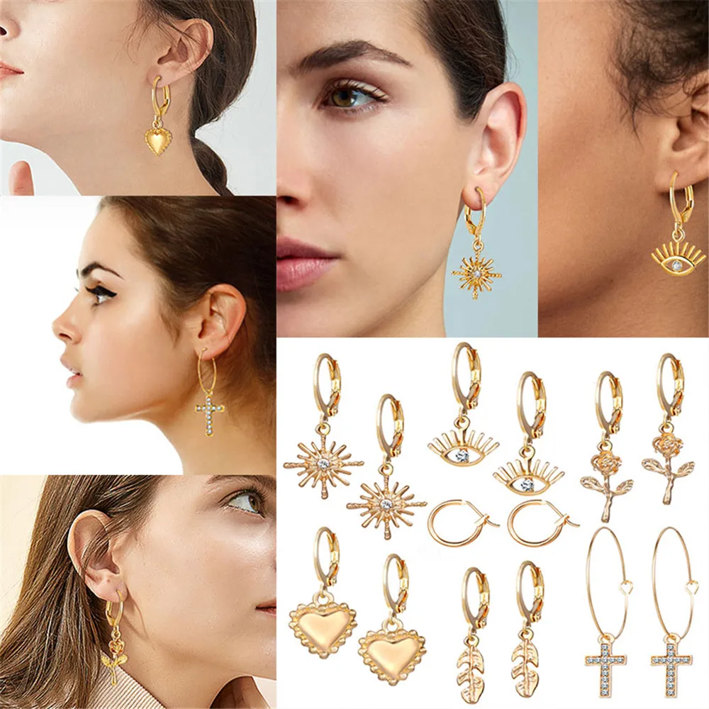 MLING 7 Pairs/Set Vintage Gold Alloy Crystal Dangle Earrings Set Simple Rose Flower Eye Heart Leaf Cross Earrings Set for Women
MLING 7 Pairs/Set Vintage Gold Alloy Crystal Dangle Earrings Set Simple Rose Flower Eye Heart Leaf Cross Earrings Set for Women