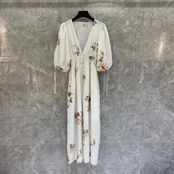 2020 Spring and Summer New Women's Deep V Leader Mouth Drawstring Decorative Printed Pattern Waist Hugging Dress 638
2020 Spring and Summer New Women's Deep V Leader Mouth Drawstring Decorative Printed Pattern Waist Hugging Dress 638