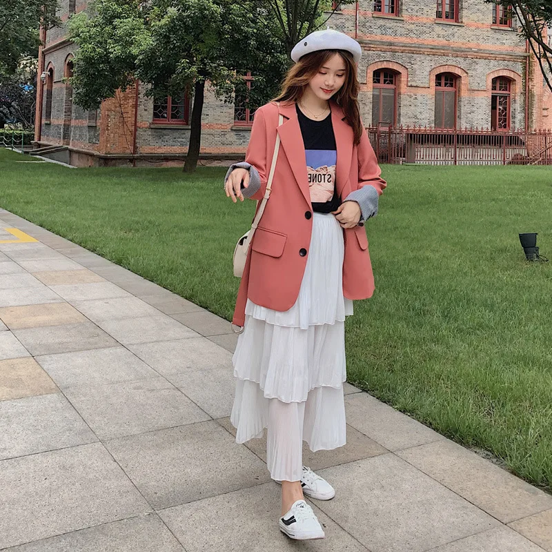 

2019 Spring And Autumn New Style Short-height Suit Jacket Women's Korean-style Short Loose-Fit BF Hong Kong Style Retro Western