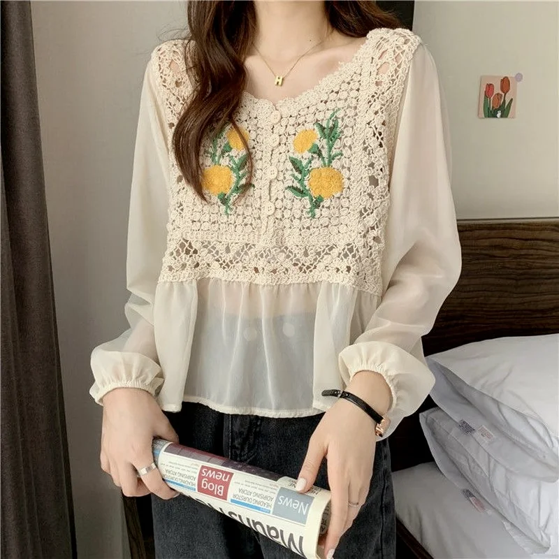 Women's Blouse Retro Thin Section Hollow Chiffon Small Shirt Summer 2021 New Style Loose All-match Outer Wear Women's Polo Shirt
Women's Blouse Retro Thin Section Hollow Chiffon Small Shirt Summer 2021 New Style Loose All-match Outer Wear Women's Polo Shirt