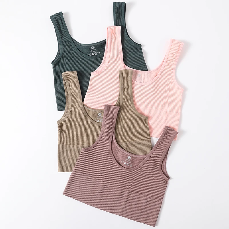 FREE SHIPPING Seamless Bra Crop Tops Scoop Neck Ribbed OUT0882