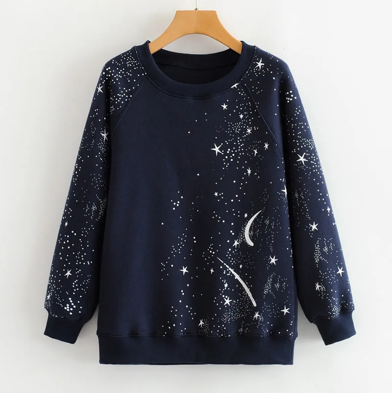 Cotton Women Sweatshirts Fashion Fleece Loose Starry Sky Pattern Womens Sweatshirts Autumn Blue Casual Hoodies Sweatshirts 2019
Cotton Women Sweatshirts Fashion Fleece Loose Starry Sky Pattern Womens Sweatshirts Autumn Blue Casual Hoodies Sweatshirts 2019