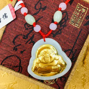 Send A-level certificate Large section of natural Hetian jade inlaid 24K gold good luck laughing Buddha pendant with hand-woven
Send A-level certificate Large section of natural Hetian jade inlaid 24K gold good luck laughing Buddha pendant with hand-woven