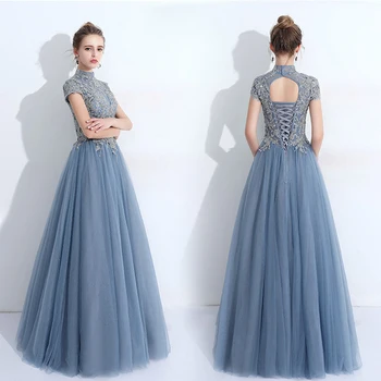 Evening Dress Long Dress A Line High Neck Floor Lengrh Tulle With Appliques Lace Up For Special Occasion
Evening Dress Long Dress A Line High Neck Floor Lengrh Tulle With Appliques Lace Up For Special Occasion