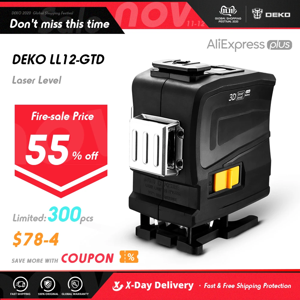DEKO New 12 Lines 3D Green light Horizontal&Vertical Lines Laser Level with Remote Control,High-Precision, Self-Leveling, Indoor
DEKO New 12 Lines 3D Green light Horizontal&Vertical Lines Laser Level with Remote Control,High-Precision, Self-Leveling, Indoor