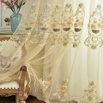 

Pastoral Style Voile Tulle Sheer Bedroom Living Room Windows Curtains High-grade Embroidery Flower Screens Sweet Style 449&40