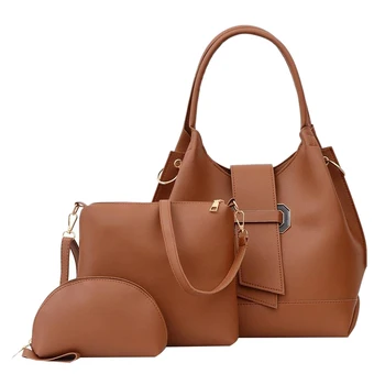 

JHD-3 Piece Set PU Leather Women Handbag Large Capacity Ladies Shoulder Bucket Bag Fashion Women Handbag Brown