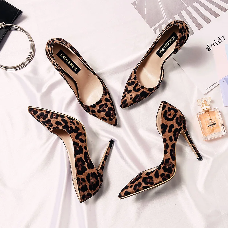 Фото Обувь на высоком каблуке Женская обувь из замши с леопардовым принтом | Женские туфли (4000511714628)
