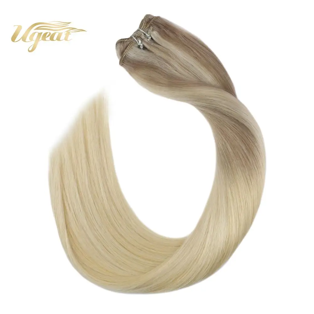 

Ugeat Human Hair Weft Double Drawn Sew in Weft Hair 14-24" Non-Remy Brazilian Hair Extensions Blonde Color Hair 100G/Set Hair