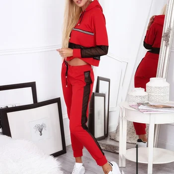 2 Piece Set Women's Patchwork Mesh Tracksuit Hooded Crop Hoodies And Lace Up Pants Suit 2019 Autumn Casual Sport Set For Female
2 Piece Set Women's Patchwork Mesh Tracksuit Hooded Crop Hoodies And Lace Up Pants Suit 2019 Autumn Casual Sport Set For Female
