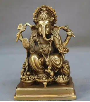 

Copper Satue 4" Tibet Buddhism Brass 4 Hands Ganesh Lord Ganesha Elephant God Buddha Statue