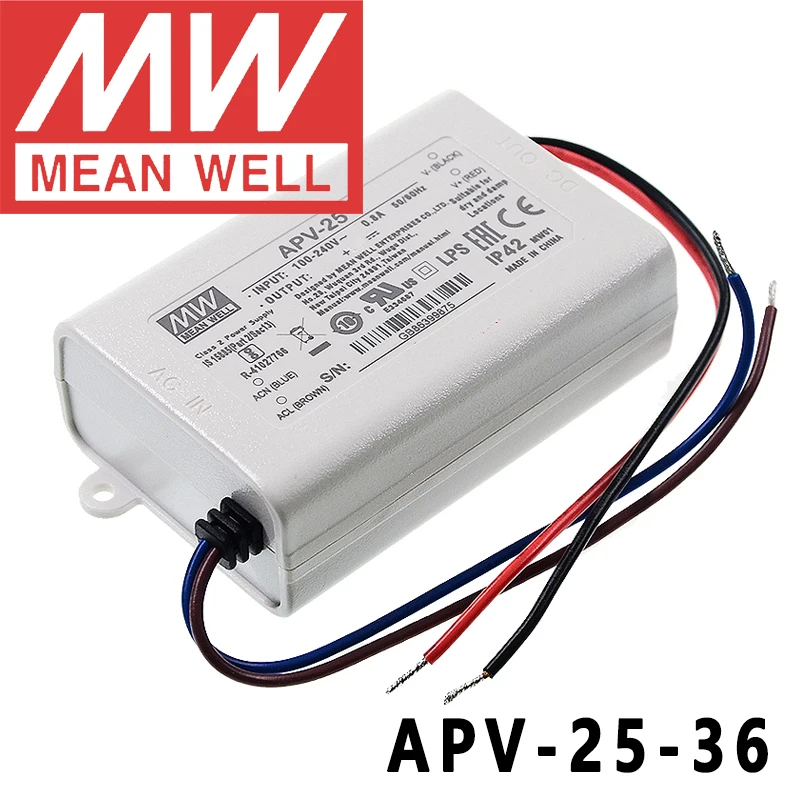 

Оригинал Mean Well APV-25-36 meanwell 36V/0.7A конструкция постоянного напряжения 25,2 W одиночный выход LED Импульсный источник питания