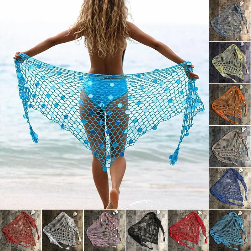 Ladies Sexy Hollow Fishnet Ladies Crochet Knit Beach Triangle Cover Up Sexy Fishnet Sequin Sunscreen Shawl Beach Cover Up
Ladies Sexy Hollow Fishnet Ladies Crochet Knit Beach Triangle Cover Up Sexy Fishnet Sequin Sunscreen Shawl Beach Cover Up