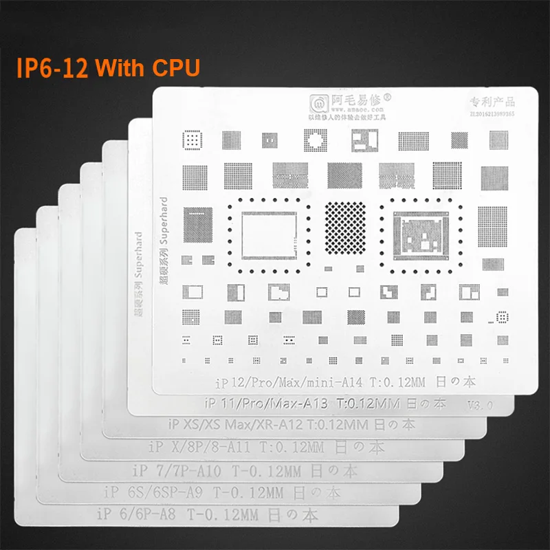 7pcs/Lot Amaoe BGA Reballing Stencil Set for iPhone 6 6s 6sp 7 7p 8 8p X XS XSMAX 11 11Promax 12 12mini IC Chip Solder Template
7pcs/Lot Amaoe BGA Reballing Stencil Set for iPhone 6 6s 6sp 7 7p 8 8p X XS XSMAX 11 11Promax 12 12mini IC Chip Solder Template