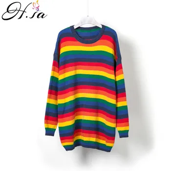 H.SA korean style women candy color striped Pullover and Sweaters 2019 Rainbow Chic Knitwear Long Sweater Dress Winter Pullover 
H.SA korean style women candy color striped Pullover and Sweaters 2019 Rainbow Chic Knitwear Long Sweater Dress Winter Pullover
