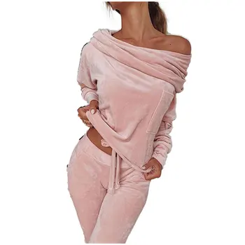 Women's Casual 2 Pcs Velvet Homewear Sets, Ruched Off Shoulder Long Sleeve Pullover Top + Long Pant Clothes Sets
Women's Casual 2 Pcs Velvet Homewear Sets, Ruched Off Shoulder Long Sleeve Pullover Top + Long Pant Clothes Sets