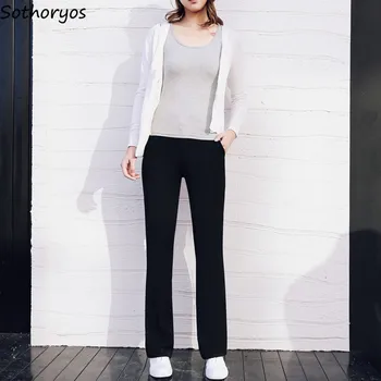 Pant Women Black Solid Simple High Waist All Match Womens Flare Pants Korean Style New Fashion Females Ulzzang Trousers Casual 
Pant Women Black Solid Simple High Waist All Match Womens Flare Pants Korean Style New Fashion Females Ulzzang Trousers Casual