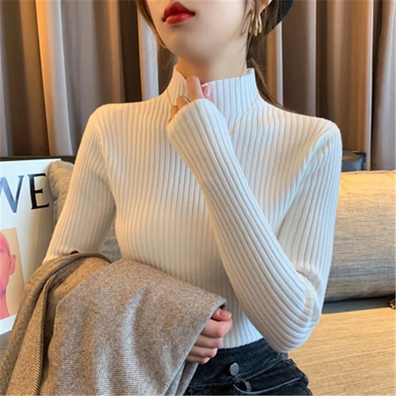 2020 Women Autumn Half Turtleneck Knitted Slim Sweaters Solid Knitted Female Soft Cotton Elastic Pullovers Femme Clothing
2020 Women Autumn Half Turtleneck Knitted Slim Sweaters Solid Knitted Female Soft Cotton Elastic Pullovers Femme Clothing