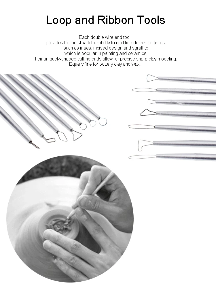 Polymer Clay Tool Professional Aluminum Stainless Steel Wire Pottery Ceramic Sculpting Carving Loop Ribbon tools kit 7Pcs/set
Polymer Clay Tool Professional Aluminum Stainless Steel Wire Pottery Ceramic Sculpting Carving Loop Ribbon tools kit 7Pcs/set