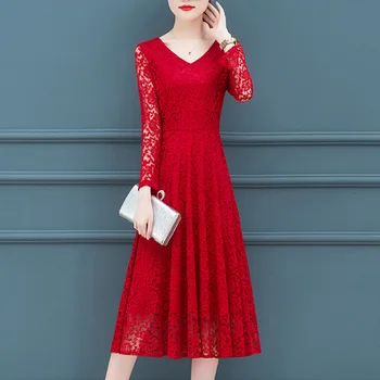 2020 Autumn Spring Women Flower Hollow Sexy Long Dresses Black Red Lace Plus Size 4xl 5xl Floral Office Lady V-neck Dress
2020 Autumn Spring Women Flower Hollow Sexy Long Dresses Black Red Lace Plus Size 4xl 5xl Floral Office Lady V-neck Dress