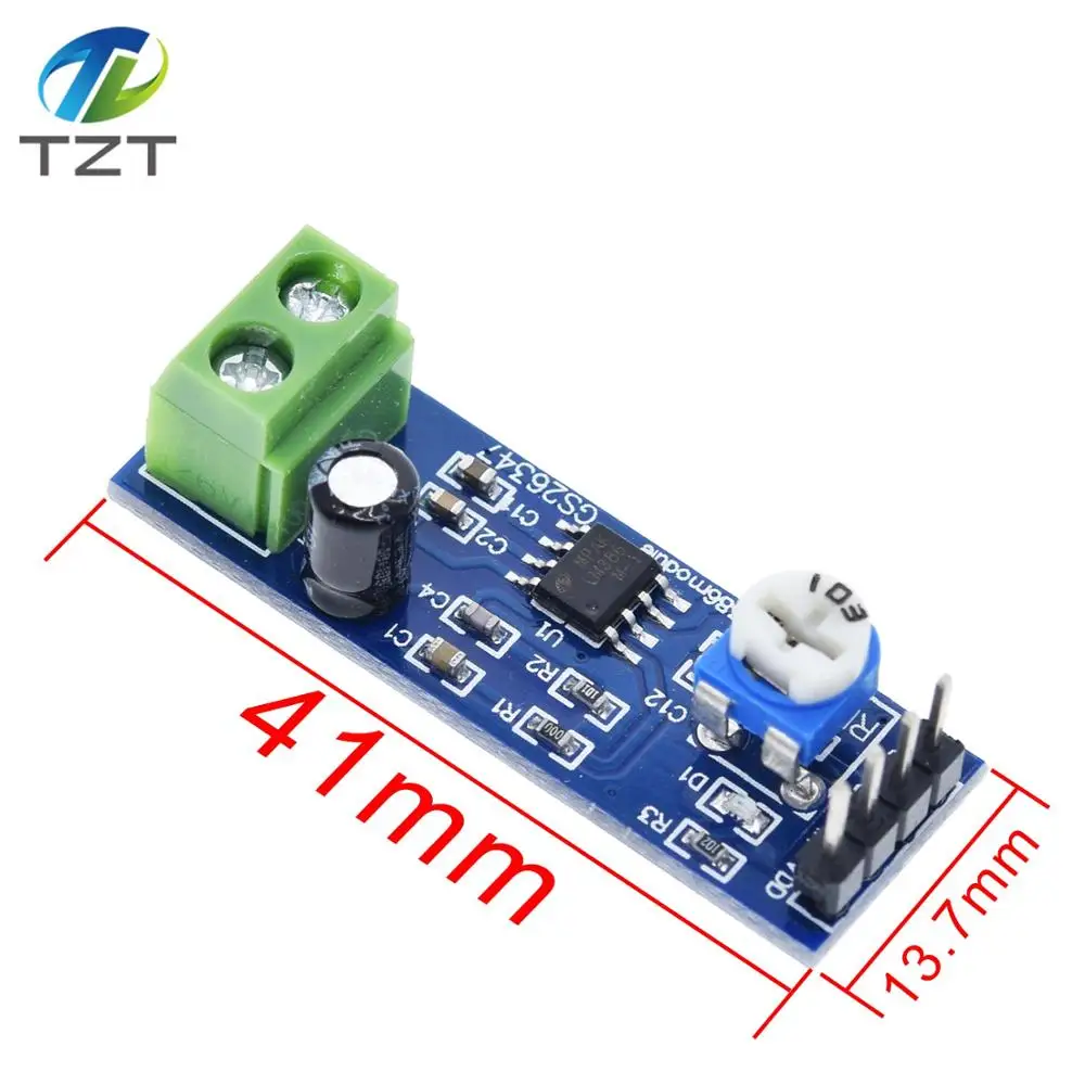 LM386 audio power amplifier module 200 times gain amplifier board mono power amplifier 5V-12V Input
LM386 audio power amplifier module 200 times gain amplifier board mono power amplifier 5V-12V Input