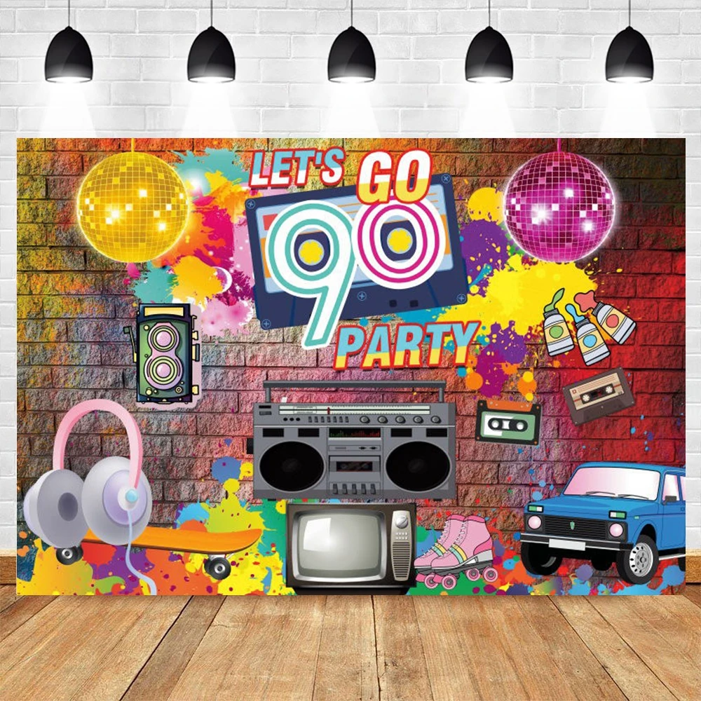 

Yeele 90's Party Backdrop Graffiti Hip Pop Neon Glow 90s Background Graffiti Wall Music 90th Themed Party Banner Decoration Prop