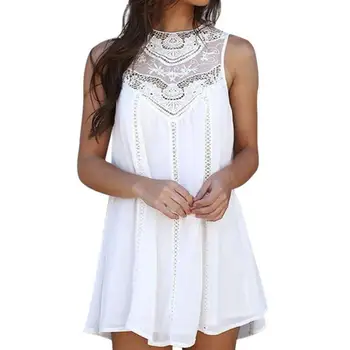 Hot Fashion Women Solid Color Lace Stitching O Neck Sleeveless Loose Mini Dress
Hot Fashion Women Solid Color Lace Stitching O Neck Sleeveless Loose Mini Dress