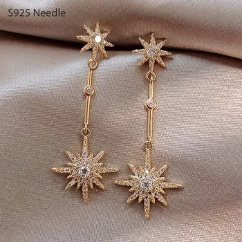 Real 925 Sterling Silver Needle Long Dangle Drop Earrings for Women Jewelry Gold Bling Star Cubic Zircon Tassel Female Earrings
Real 925 Sterling Silver Needle Long Dangle Drop Earrings for Women Jewelry Gold Bling Star Cubic Zircon Tassel Female Earrings