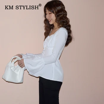 KM Stylish 2019 Autumn New Women Long-sleeve Lace Shirt Solid White Bow Casual Blouse Female Flare-Sleeve Fashion Top
KM Stylish 2019 Autumn New Women Long-sleeve Lace Shirt Solid White Bow Casual Blouse Female Flare-Sleeve Fashion Top